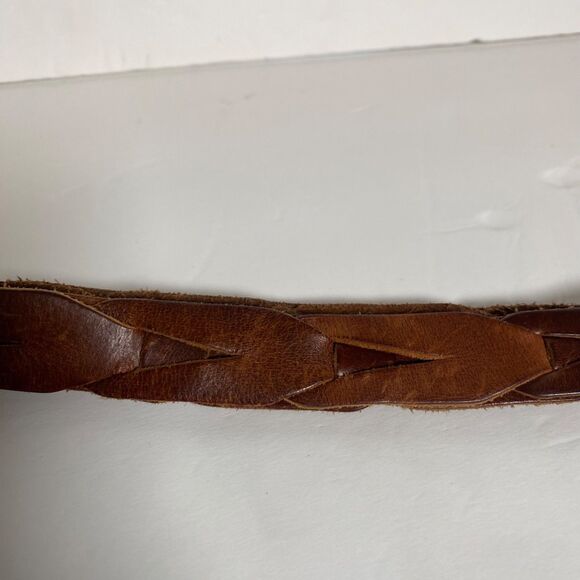 Eddie Bauer Brown Leather Interlocking Belt Solid Brass Buckle Size 42 Vintage - Picture 5 of 10